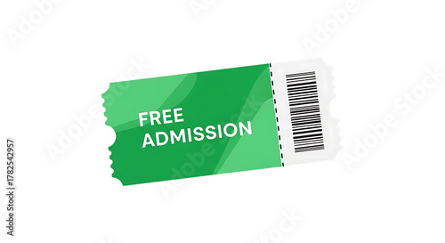 Free admission event ticket with barcode illustration icon
