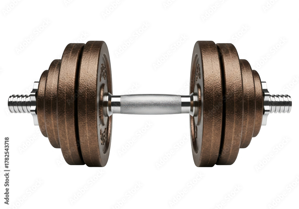 Fototapeta premium 3d adjustable dumbbell with bronze plates isolated on transparent background