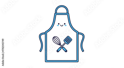 Charming kitchen apron with delightful expressions and cooking utensil icons design
