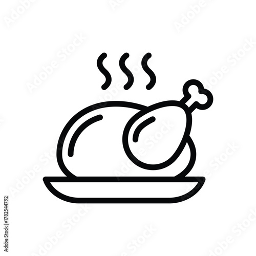 Outline depicts steaming roasted fowl on a platter