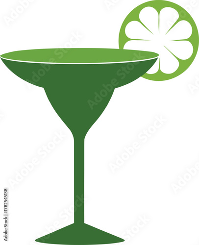 Green Margarita Cocktail Illustration with Lime Garnish for Tropical Beverage Branding