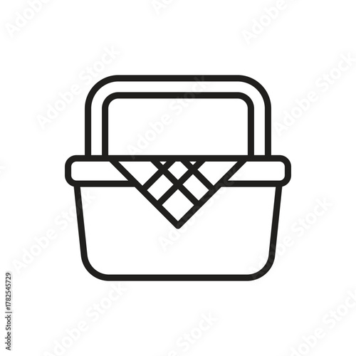 Outline of a picnic basket with a checkered cloth draped inside