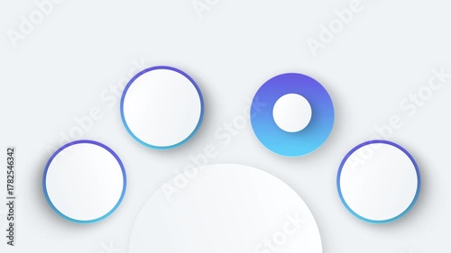 Commercial activity blue gradient round infographic 4 steps template animation. Sequence options 4K video. Animated blank diagram visualization.