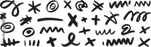 Dynamic abstract hand drawn symbols and doodles creating a modern graphic design element for creative projects and visual appeal