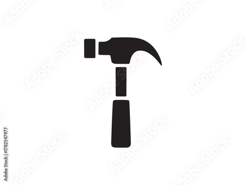 Simple Black and White Illustration of a Hammer solid black silhouette hammer white background hammer tool construction repair carpenter woodworking DIY icon silhouette.
