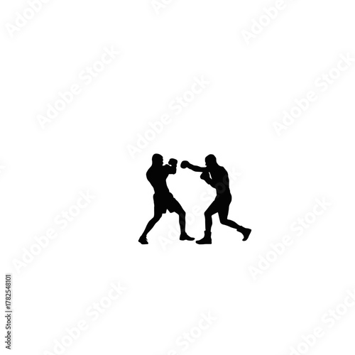 Silhouette of two boxers engaged in a fierce fight on a white background