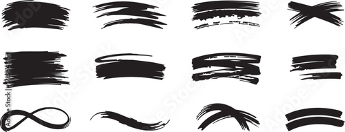 Dynamic black brush stroke elements and abstract symbols add artistic flair and modern design to your creative projects instantly