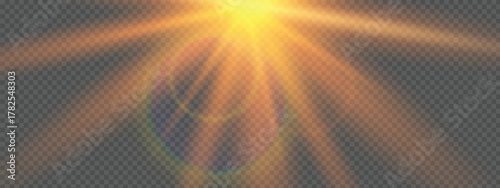 Sunlight special lens flare light effects. Glare of rays and light. On a transparent background.