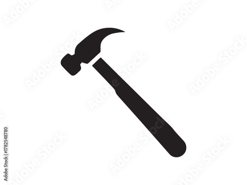 Simple Black and White Illustration of a Hammer solid black silhouette hammer white background hammer tool construction repair carpenter woodworking DIY icon silhouette.