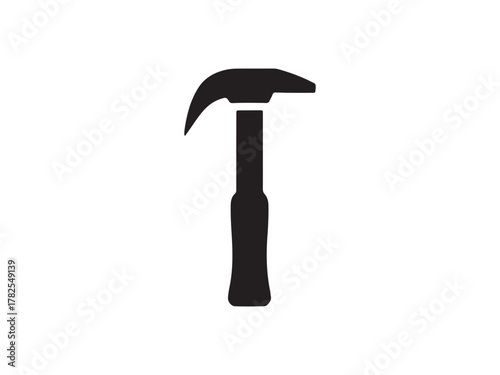Simple Black and White Illustration of a Hammer solid black silhouette hammer white background hammer tool construction repair carpenter woodworking DIY icon silhouette.