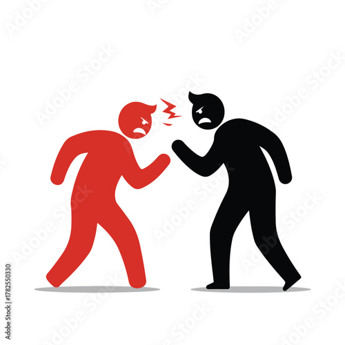 Symbolic image featuring two simplistic figures facing off, displaying anger and a clash between them