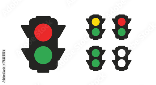 Illustration of traffic lights displaying red yellow and green signals