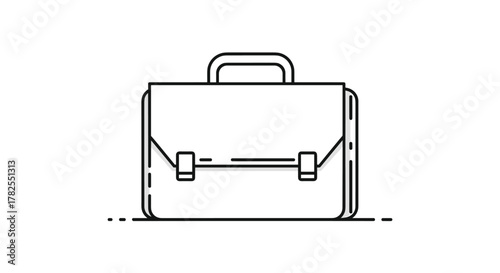 Simple line art icon of a black and white briefcase on a white background.