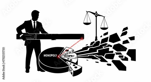 Businessman dissolving corporate monopoly into fragmented market opportunity