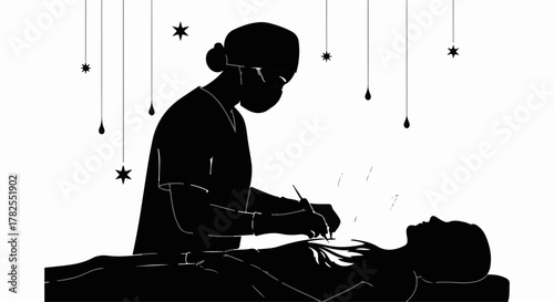 Skilled surgeon performs delicate operation under starry sky