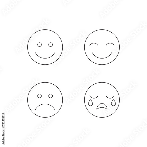Set of Four Outline Mood Emoticon Face Icons Bundle