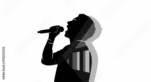 Dynamic silhouette of a person singing passionately into a microphone, conveying artistic expression and performance.