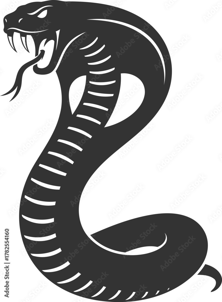 Fototapeta premium Black silhouette of a cobra snake vector