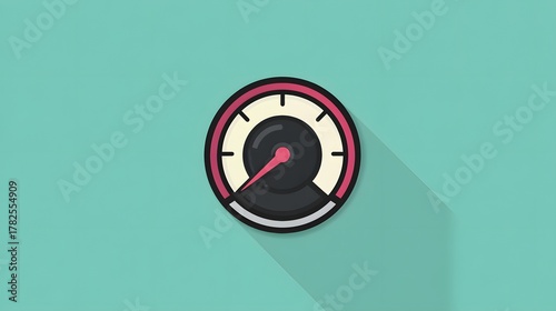 Circular gauge graphic displays a moderate level on a teal background with a long shadow effect