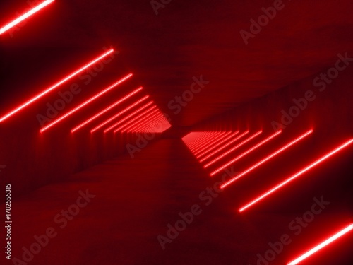 red modern lighting with interior empty space, 3d rendering sci-fi concept