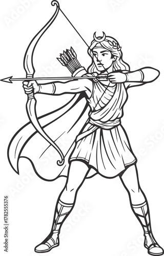 Greek Gods and Goddess Artemis vector illustration 