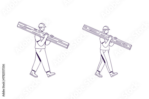 Worker Carrying Wooden Plank – Labor Line Sketch
