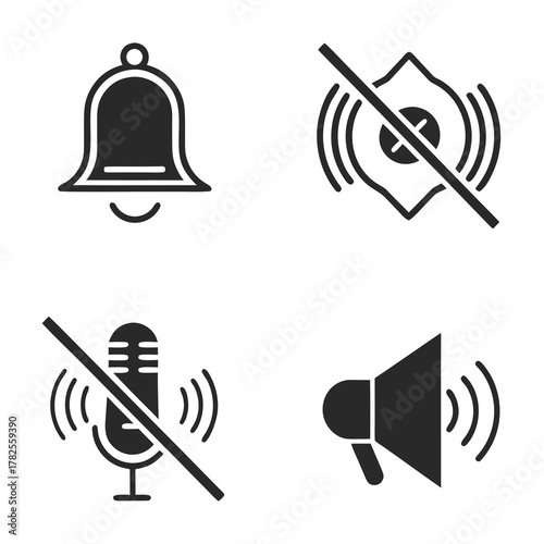 Four Black Icons For Sound And Notification Controls