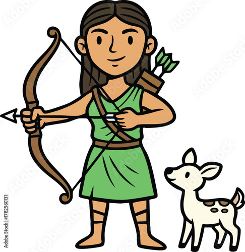 Greek Gods and Goddess Artemis vector illustration 