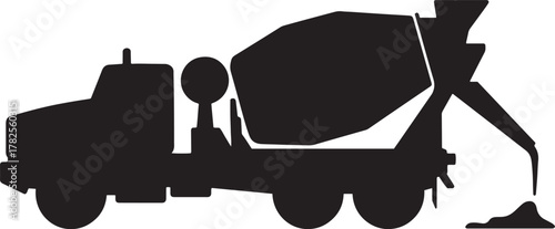 Black silhouette of a concrete mixer truck pouring cement onto a pile vector construction