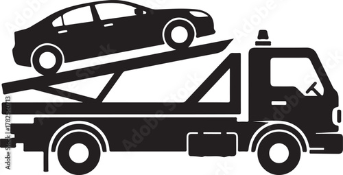 Tow truck icon, tow truck and car silhouette vector illustration