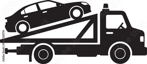 Tow truck icon, tow truck and car silhouette vector illustration