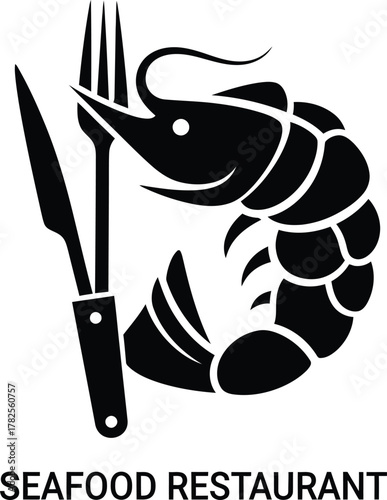 Seafood restaurant logo with shrimp fork and knife