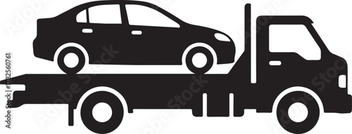 Tow truck icon, tow truck and car silhouette vector illustration