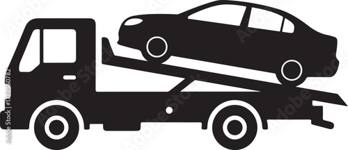 Tow truck icon, tow truck and car silhouette vector illustration