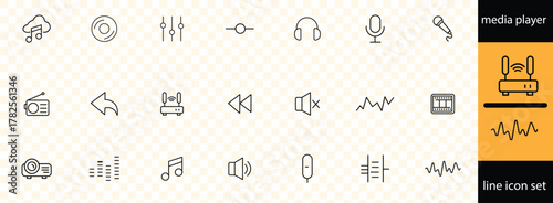 Music and Video icons for web and mobile app. Podcast, video media player, radio, song. Vector illustration