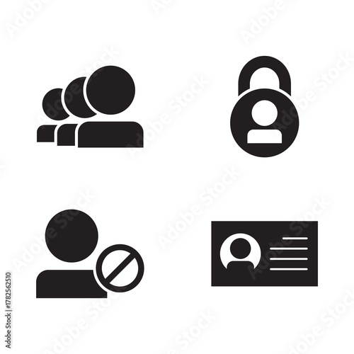 Group Account Lock Ban ID Solid Vector Icons