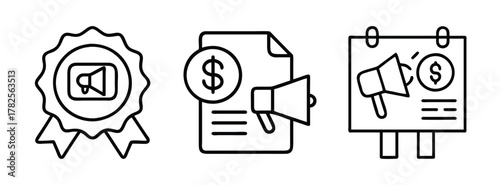 Outline marketing promotion strategy advertising campaign business growth and success plan icon