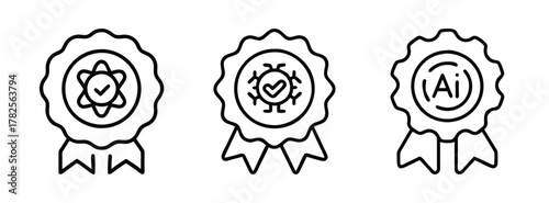 Science bug ai award badges vector illustration science achievement ai award bug detection vector