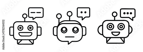 Ai chatbot technology outline vector illustration for customer service and automation design