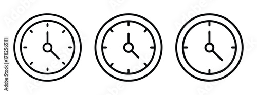 Three clocks time management schedule appointment reminder deadline icon vector graphic design element