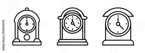Antique grandfather clock vector illustration set time management and measurement concept drawing design