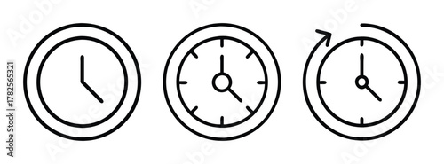 Clock time icon set showing different times clock face time management schedule appointment time