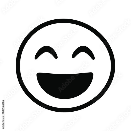 Simple black and white laughing emoji icon