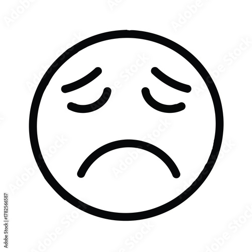 A hand-drawn emoji with closed eyes and a downturned mouth expressing sadness or disappointment.