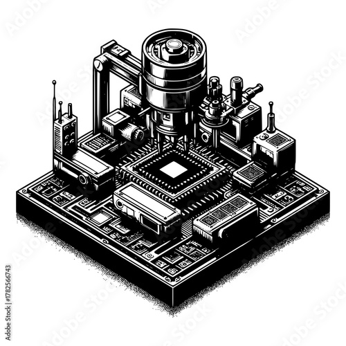 Semiconductor chip manufacturing vector image illustration