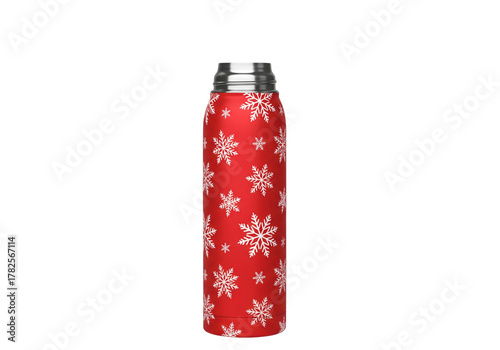 Festive Red Insulated Water Bottle with White Snowflake Pattern - Holiday Hydration