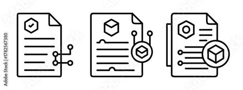 Blockchain smart contract document verification process and technology illustration icon