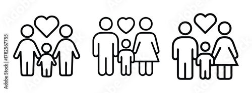 Family love icon vector illustration, diverse family types, family with child, adoption concept, love