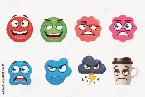 Mood Icons Cartoon Emotions in Fun Shapes