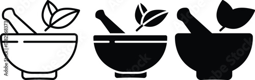 Herbal Medicine Mortar and Pestle Icon. Natural Remedies, Apothecary, and Botanical Healing Symbol or Vector Silhouette..eps